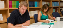 Students study in a library