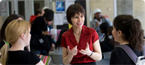Faculty speaks with students