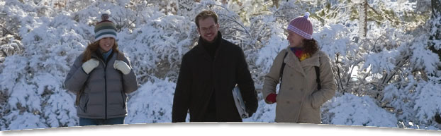 students walking in snow