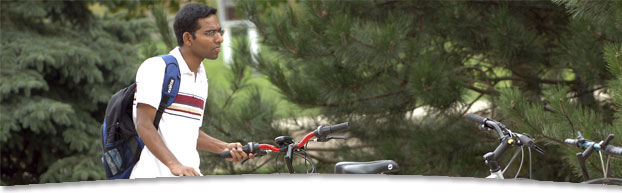 Student with bicycle