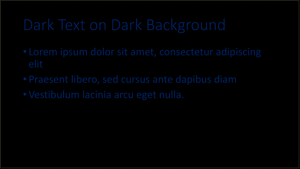 poor example with dark background and dark text, showing inadequate contrast