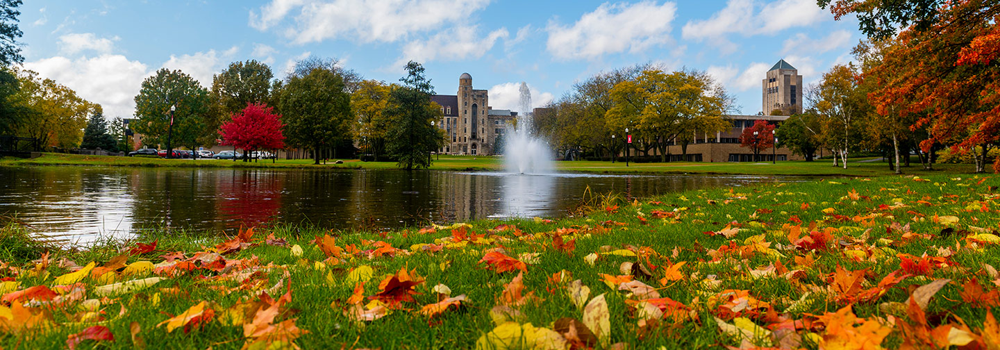 Fall campus colors near lagoon