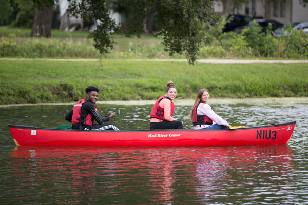 Students canoeing