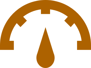 orange half-circle gauge with an indicator pointing straight up to indicate a moderate score