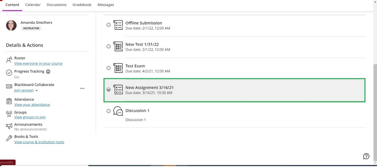 clicking on the name of the new assignment