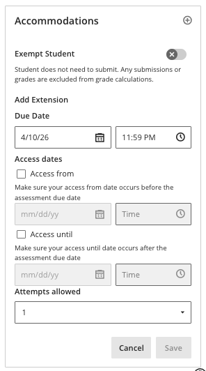 provide extensions as assessment-level accommodations via the Grade Details panel