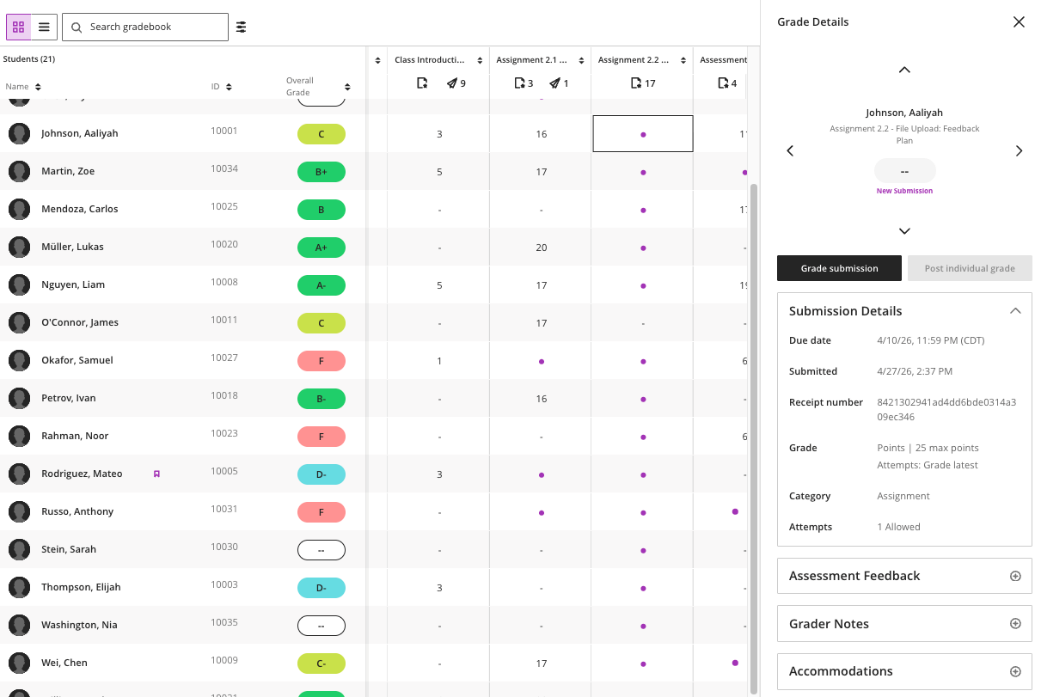 New Gradebook grade details panel
