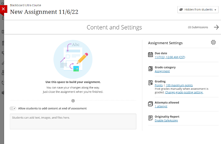 New empty Assignment with no instructions included