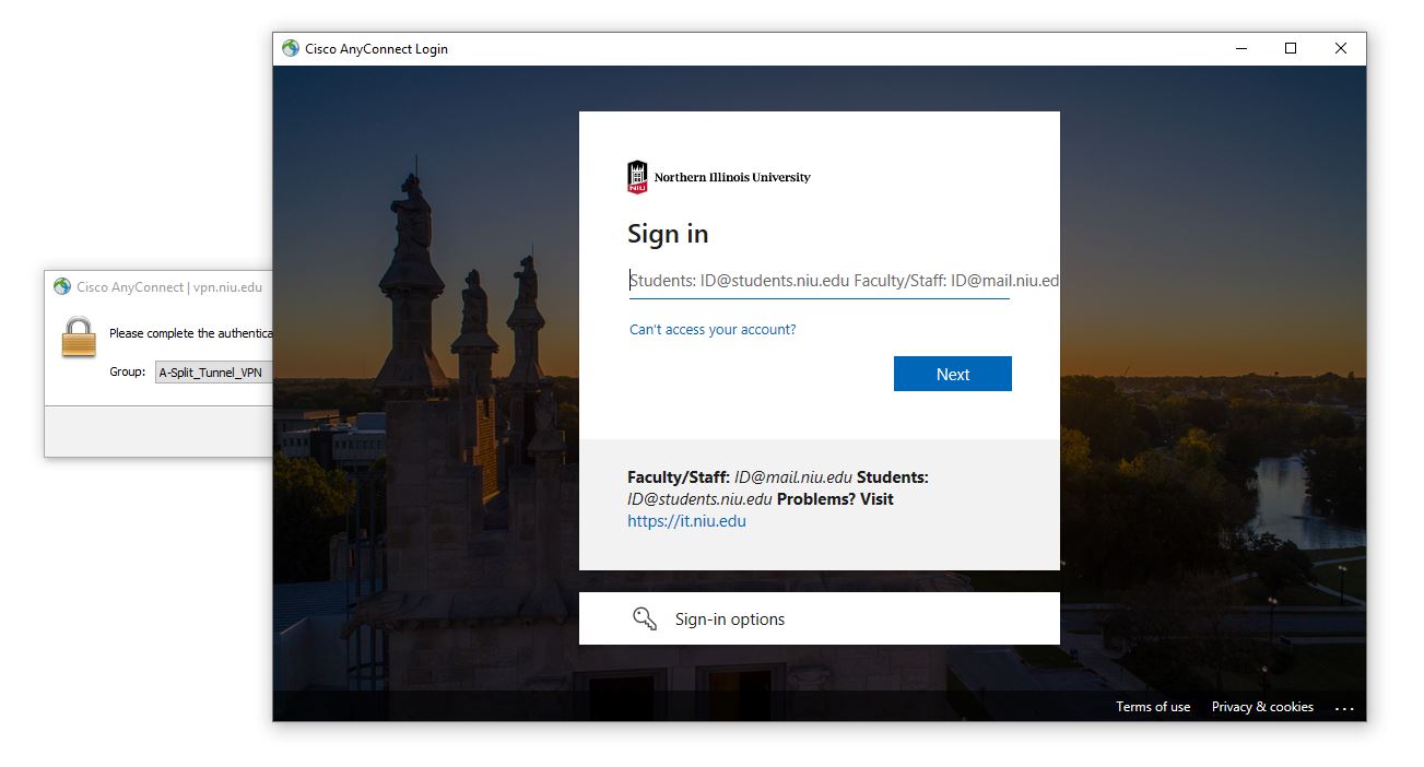 vpn selection under login page