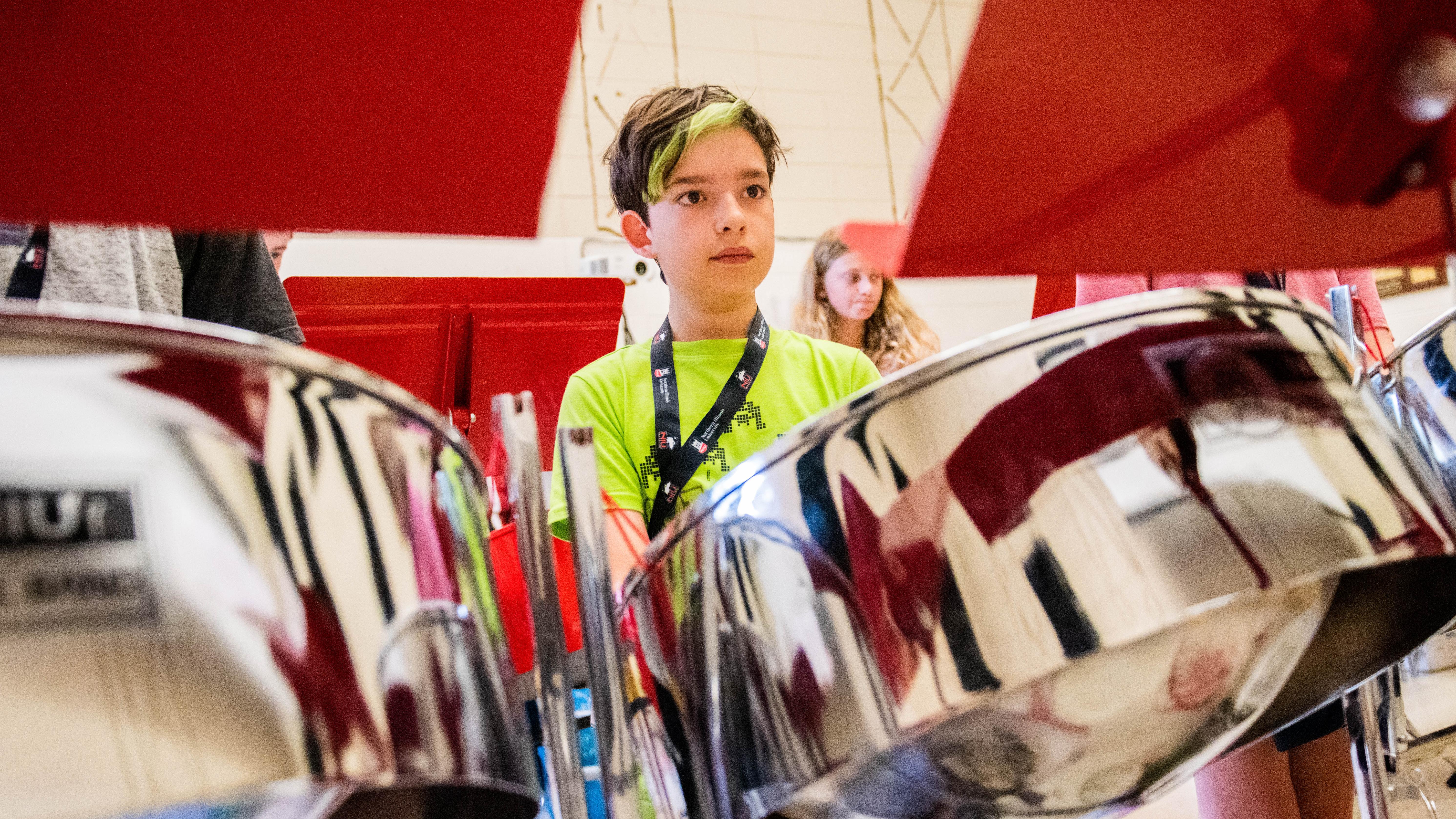 campers working with drums