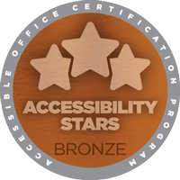 Circular gold-colored badge that reads Accessible Office Certification Program - Accessibility Stars - Bronze