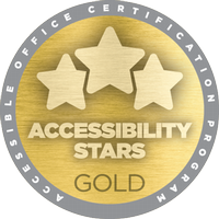 Circular gold-colored badge that reads Accessible Office Certification Program - Accessibility Stars - Gold
