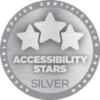Circular gold-colored badge that reads Accessible Office Certification Program - Accessibility Stars - Silver