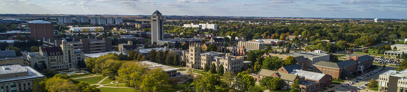 Aerial view of the NIU campus in DeKalb
