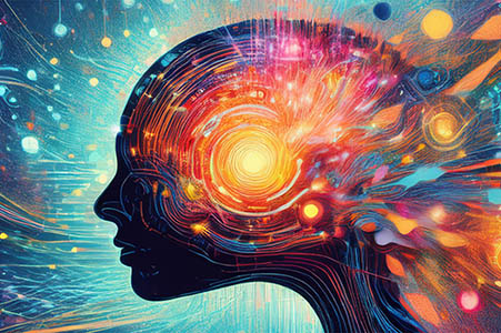 abstract illustration of a mind emitting colors and shapes