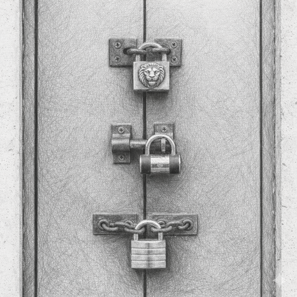 three locks locking a door