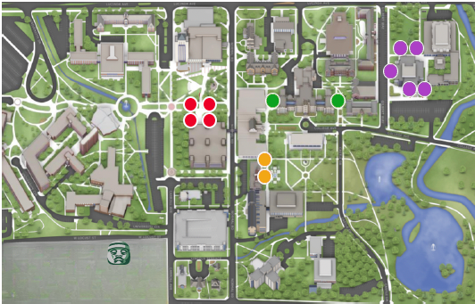 Map of on campus Olmec Heads