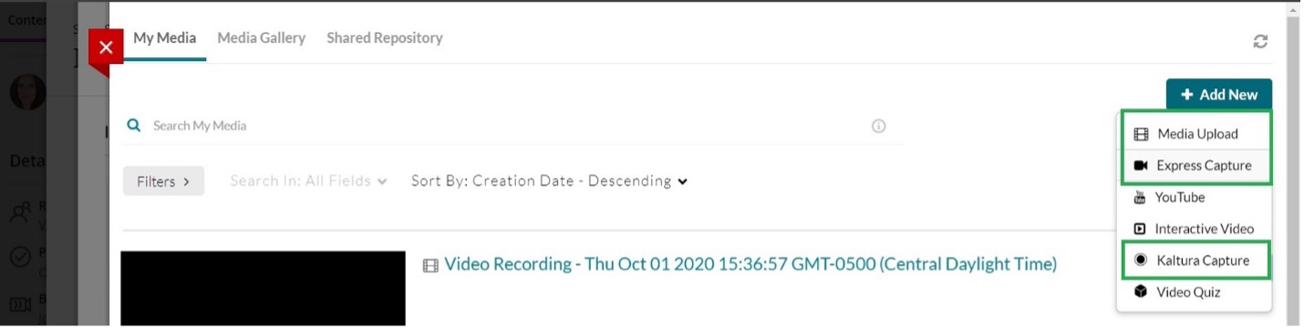 + Add New button and drop-down options