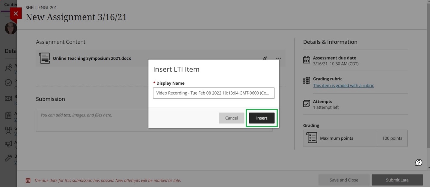 Insert LTI Item
