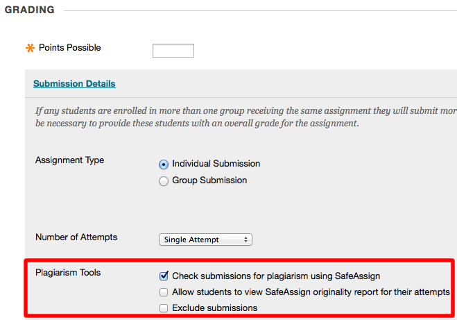 SafeAssign settings