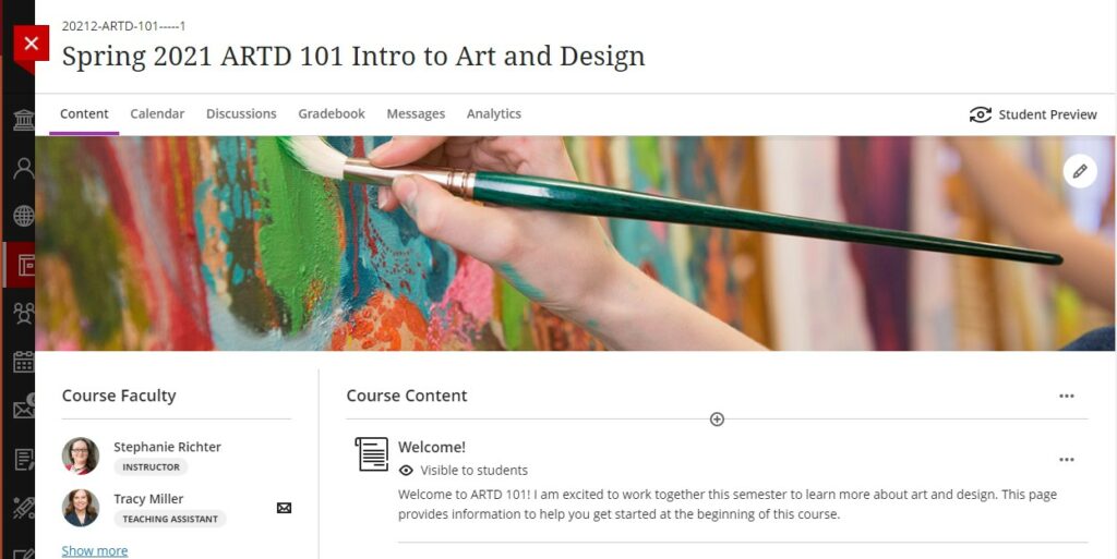 course banner with an artist painting on a colorful canvas