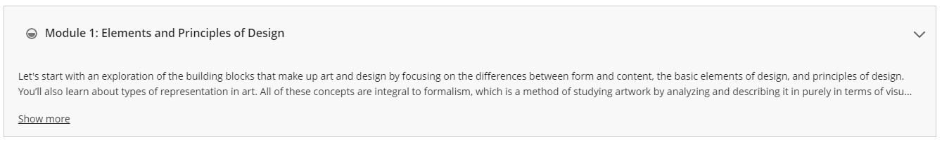 screenshot of a Blackboard Ultra course showing a learning module description with a Show More link