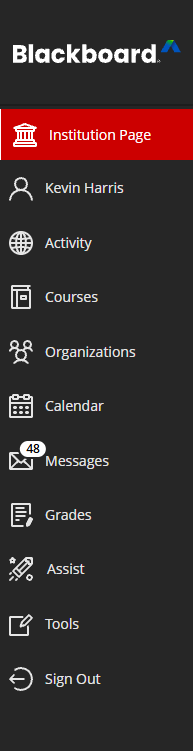 old base navigation showing 11 items: Activity, Courses, Organizations, Calendar, Messages, Grades, Assist, Tools, Sign Out