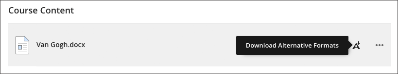 on the ultra course view content tab, the alternative format icon appears to the far right of the file name
