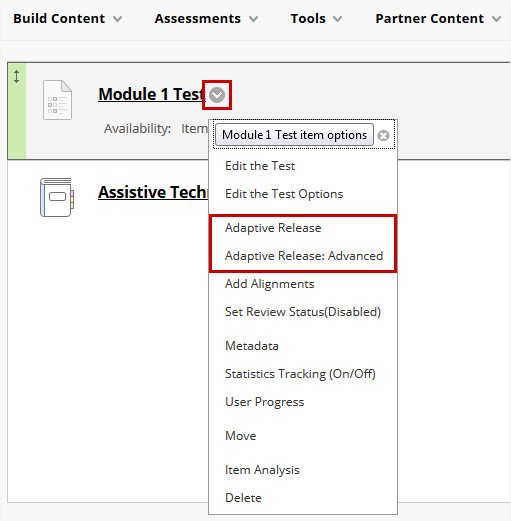 Screenshot showing how to access the Adaptive Release feature