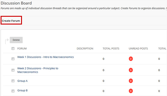 Screenshot highlighting how to access the course discussion board