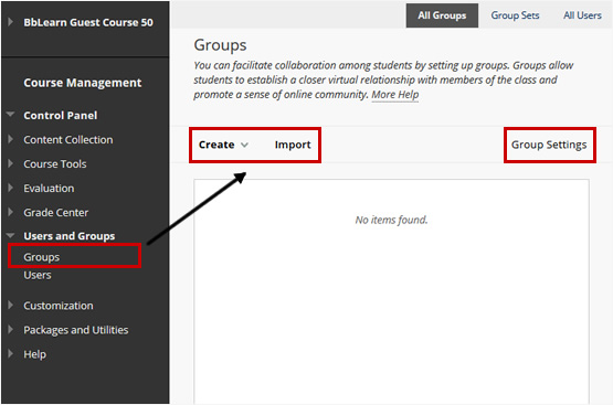 Screenshot highlighting the process for creating groups or group sets