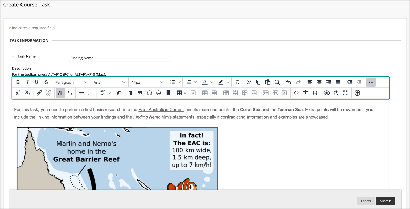 new content editor in Blackboard Original Course View