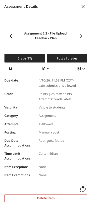 New Gradebook assessment details panel