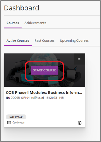 screenshot of a course with the start course button highlighted