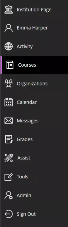 blackboard base navigation menu