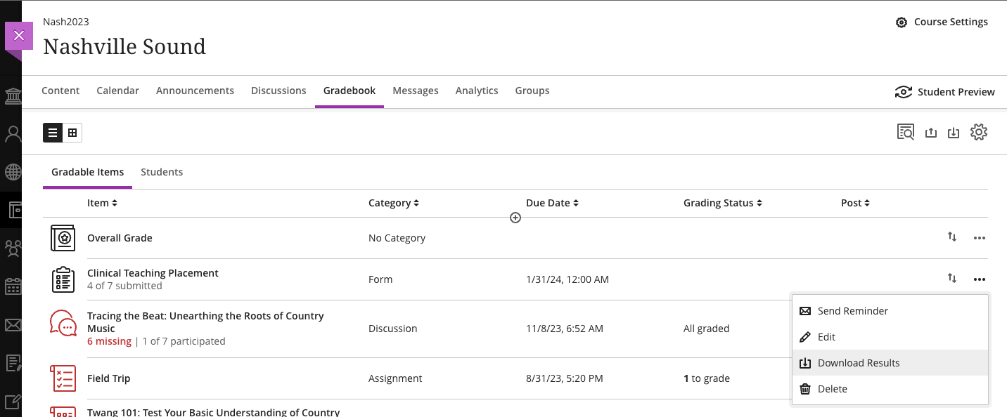 download form results by clicking the ellipsis menu next to the item on the list view of the gradebook