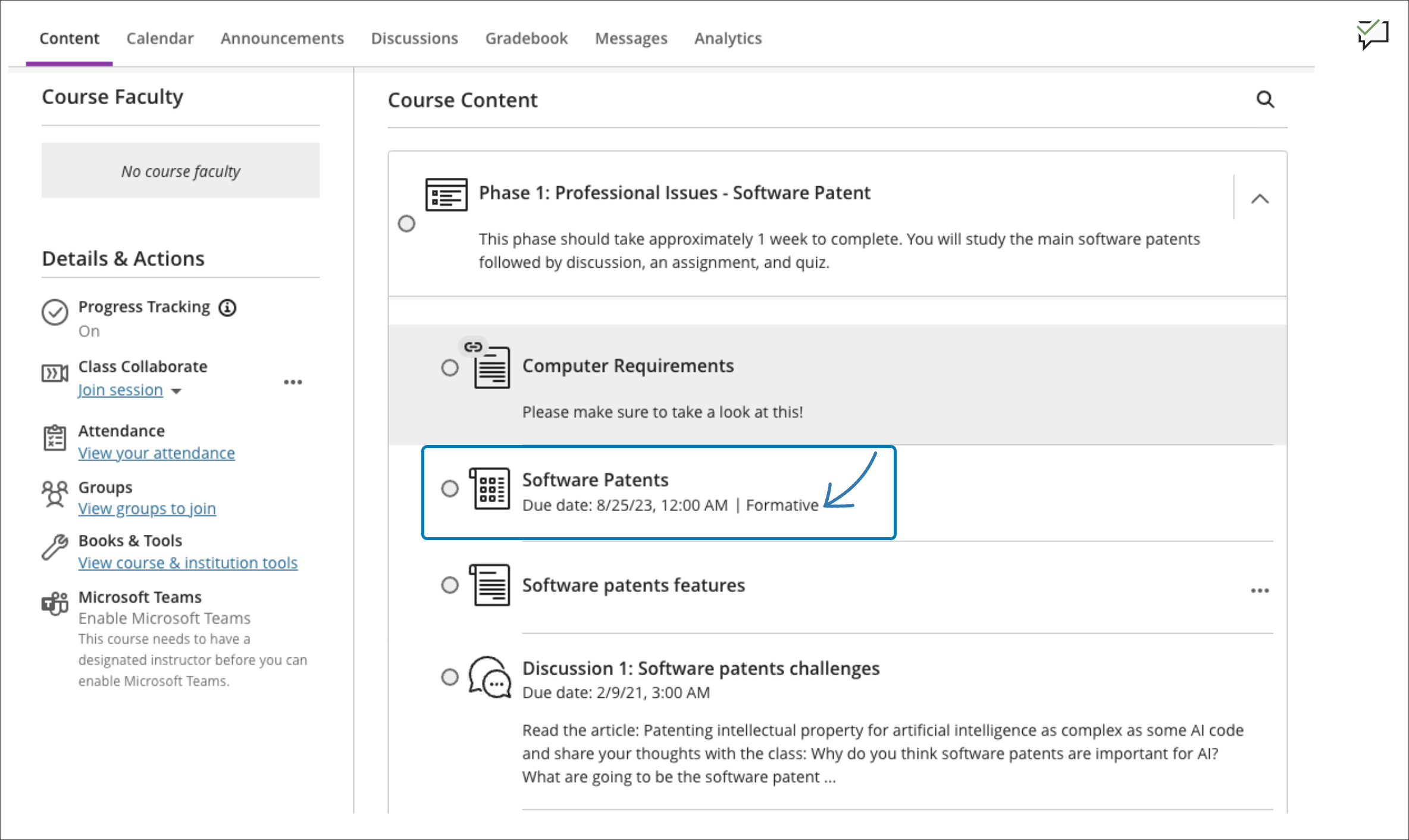 screenshot highlighting the Formative label on an assessment