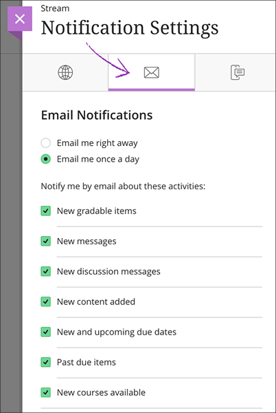 email notification settings
