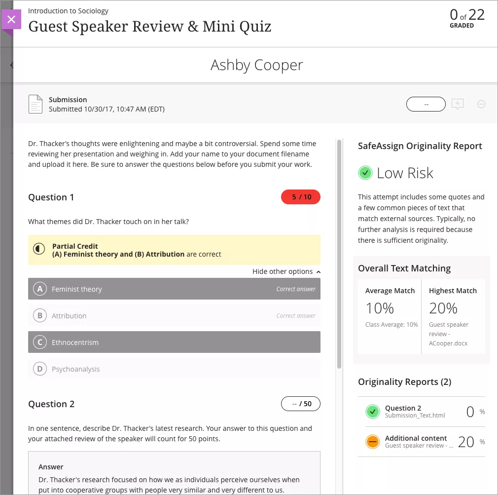 screenshot of the SafeAssign panel open in Blackboard