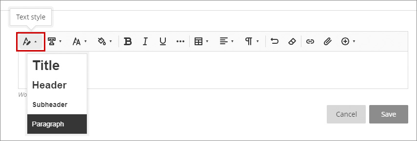 screenshot demonstrating to click the text style icon to set the heading level