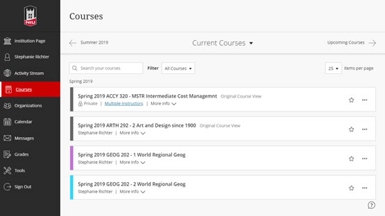 courses page in blackboard