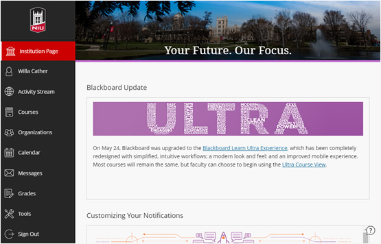 Blackboard Ultra Institution Page