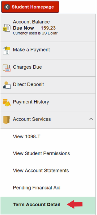 term account detail left navigation