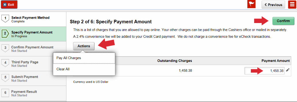specify payment amount