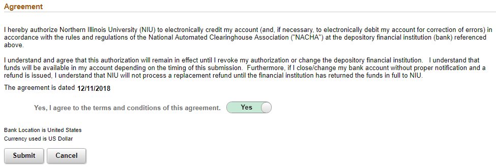 direct deposit agreement