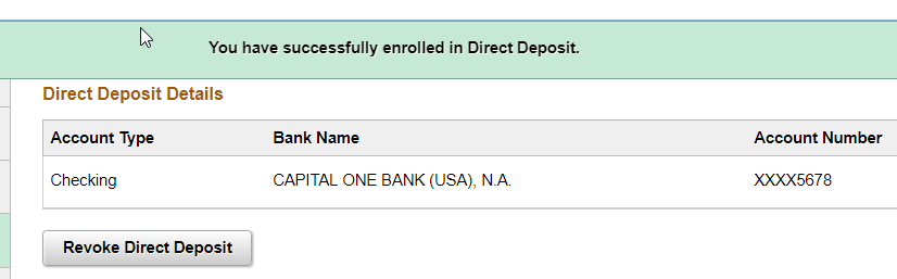 successful enroll direct deposit