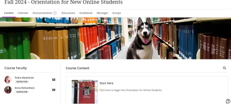 screenshot of the online student orientation welcome page in Blackboard