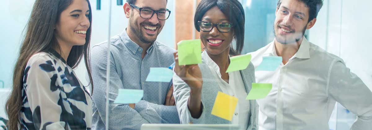team brainstorming with sticky notes