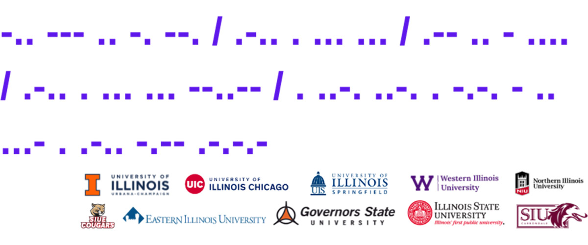 dashes and dots above logos if Illinois public universities