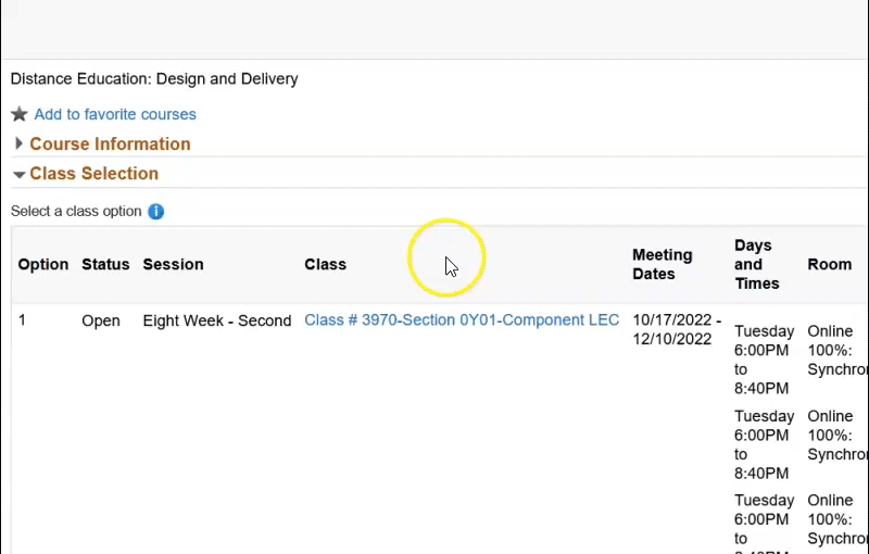 under the Enrollment Information tab, class attributes, including textbooks, are available